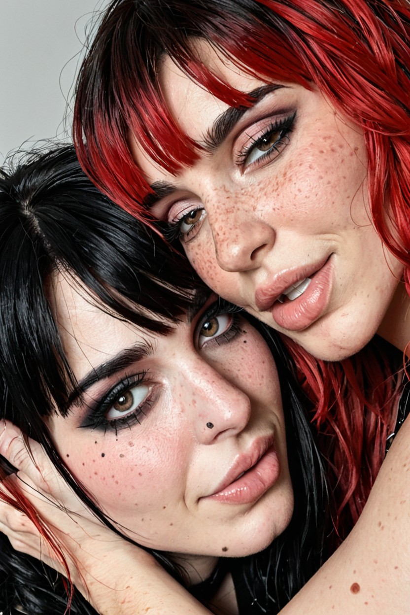 Elaborated Emo Fluffy Hair, Glossy Lips, Face Hug AI Porn