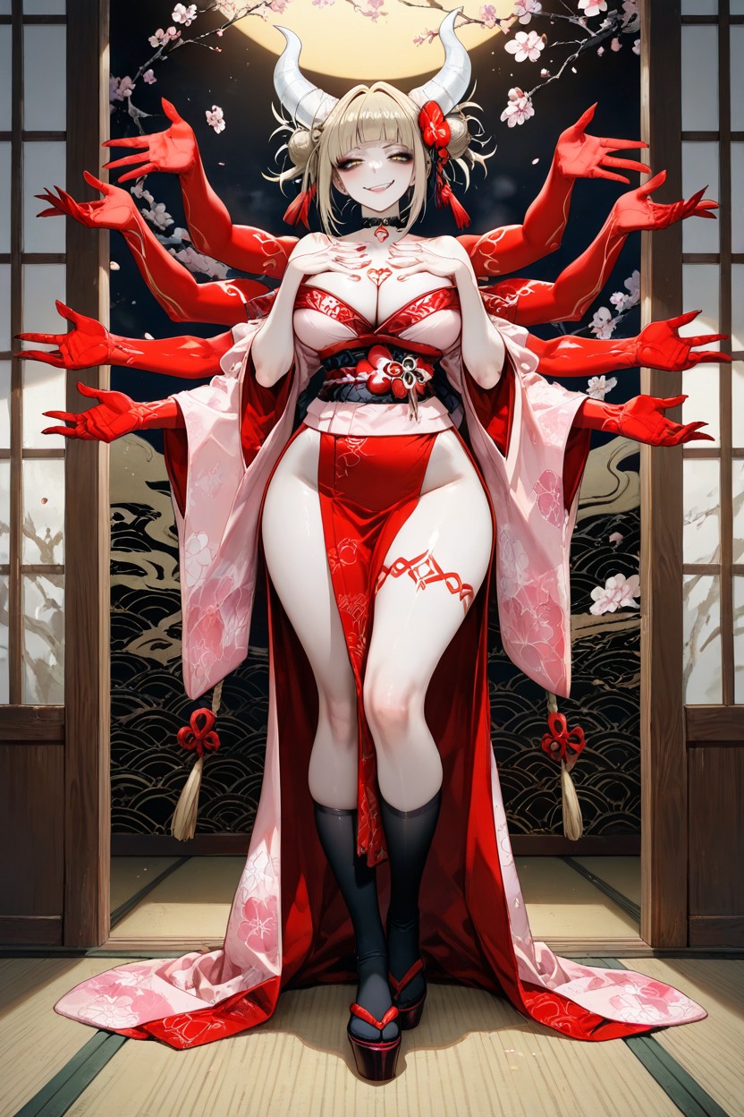 Legs Stand Wide Straight, Black Whites Of The Eyes With A Pinkish Tint, Skin As White As Snow AI Porn