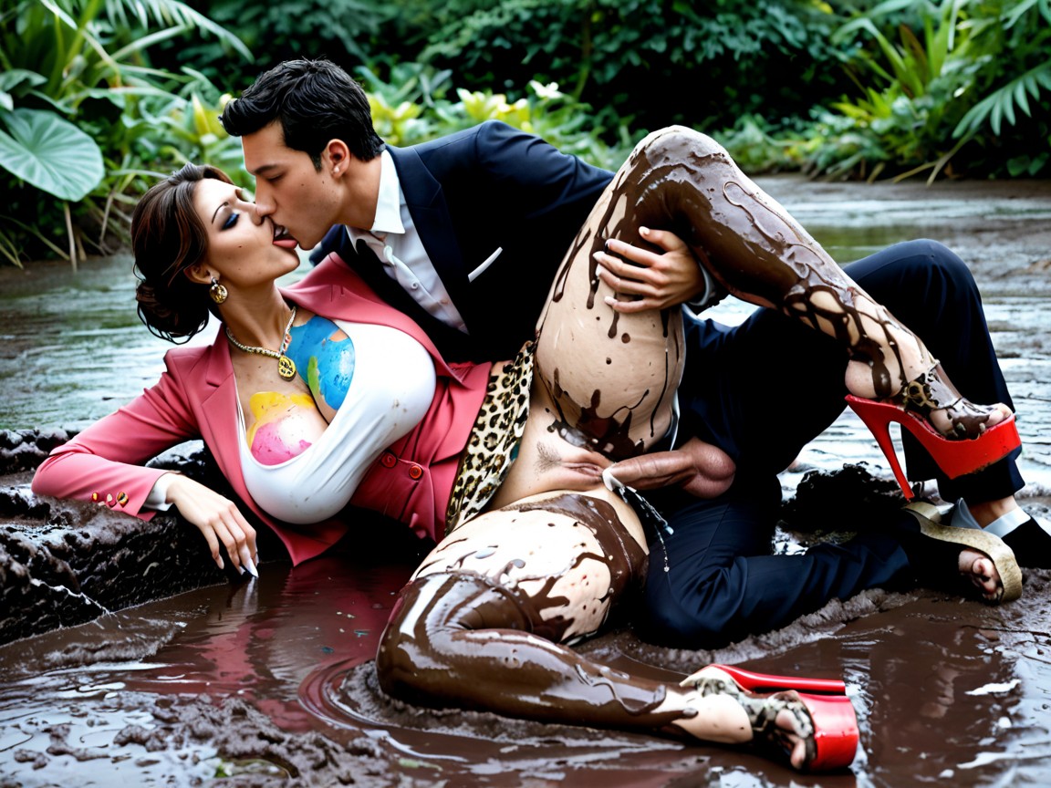 Half Closed Eyes, Lots Of Excessive Mud On Breasts, Fingering Anal Porno IA