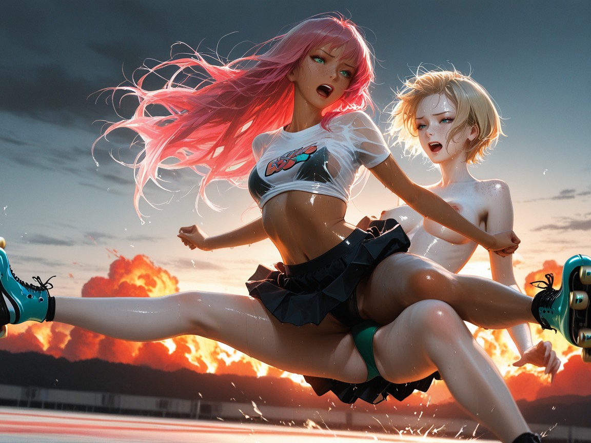 Dynamic Pose While They Are Jumping, Freckles, 25+ AI Porn