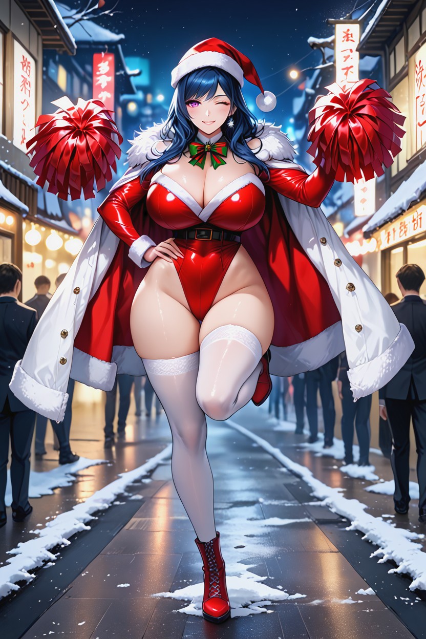Long Red Leather Boots With White Pom-poms, Warm Soft Lighting, Dynamic Balanced Pose AI Porn