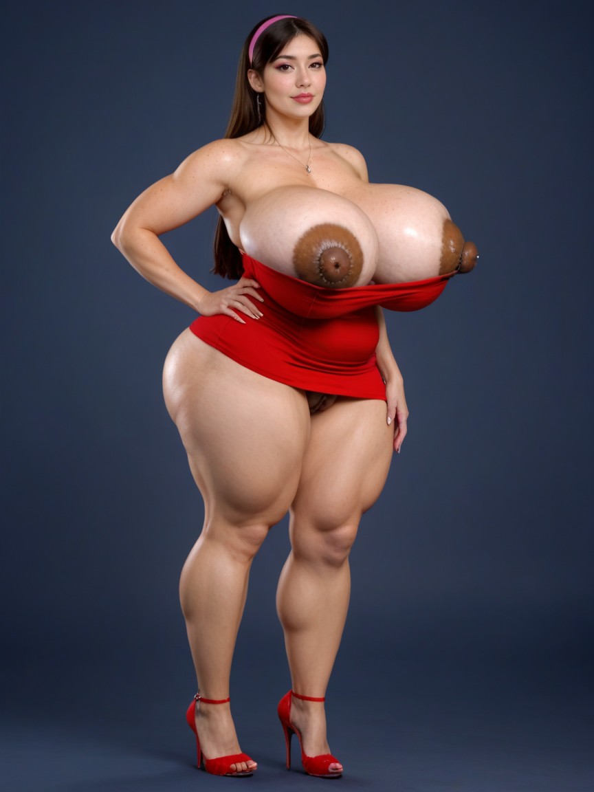 Wide Angle, Front View, Light Pink Red Background Porno IA