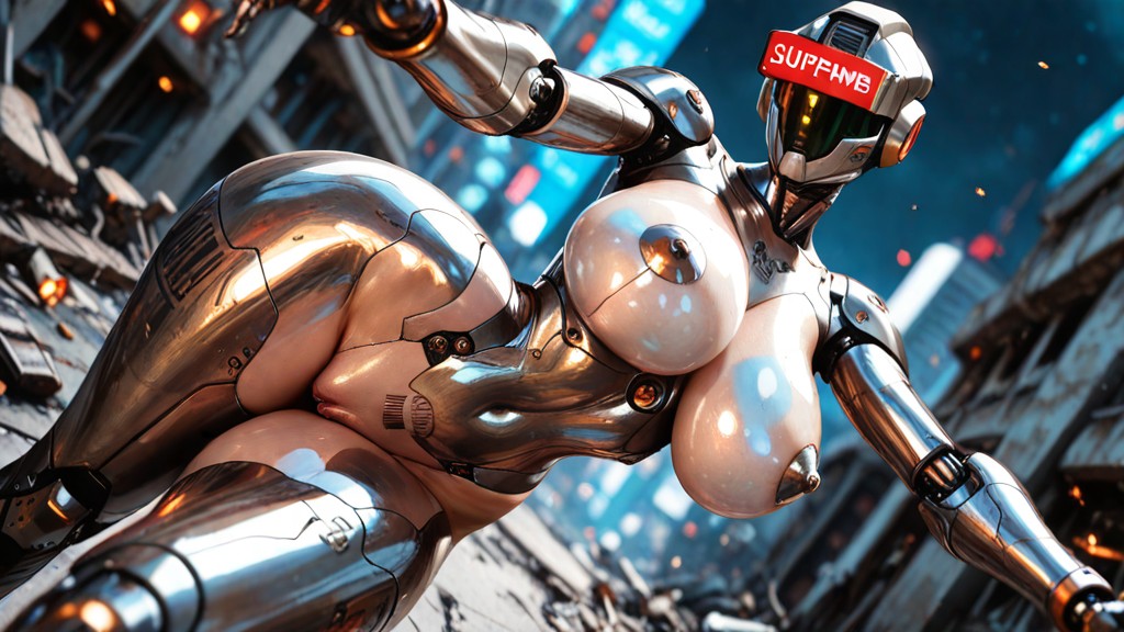 K Resolution, Dynamic Pose, Futuristic City In Ruins Porno IA