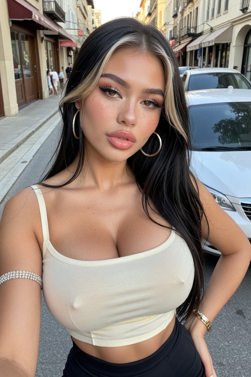 Tight Beige Top, Closeup, Gigantic Covered Boobs Porno IA