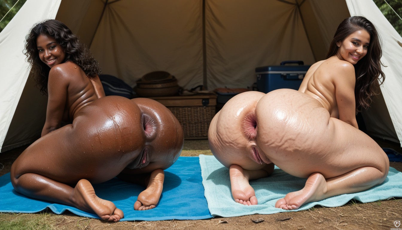 African Dark Skin, Side View, Disproportionately Giant Folded Gaping Asshole AI Porn