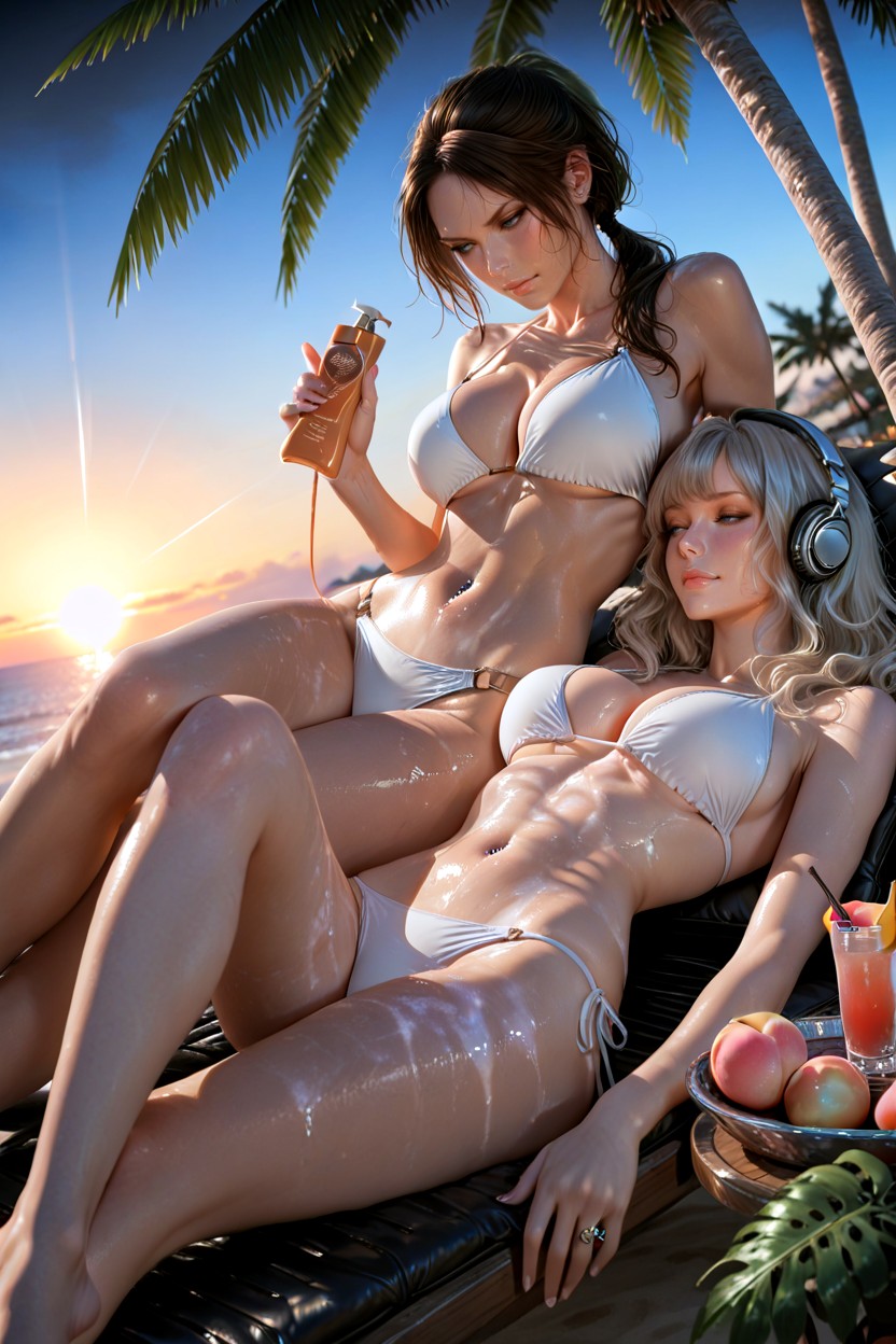 Highly Detailed, Diamond Navel Ring, Lesbian Couple AI Porn