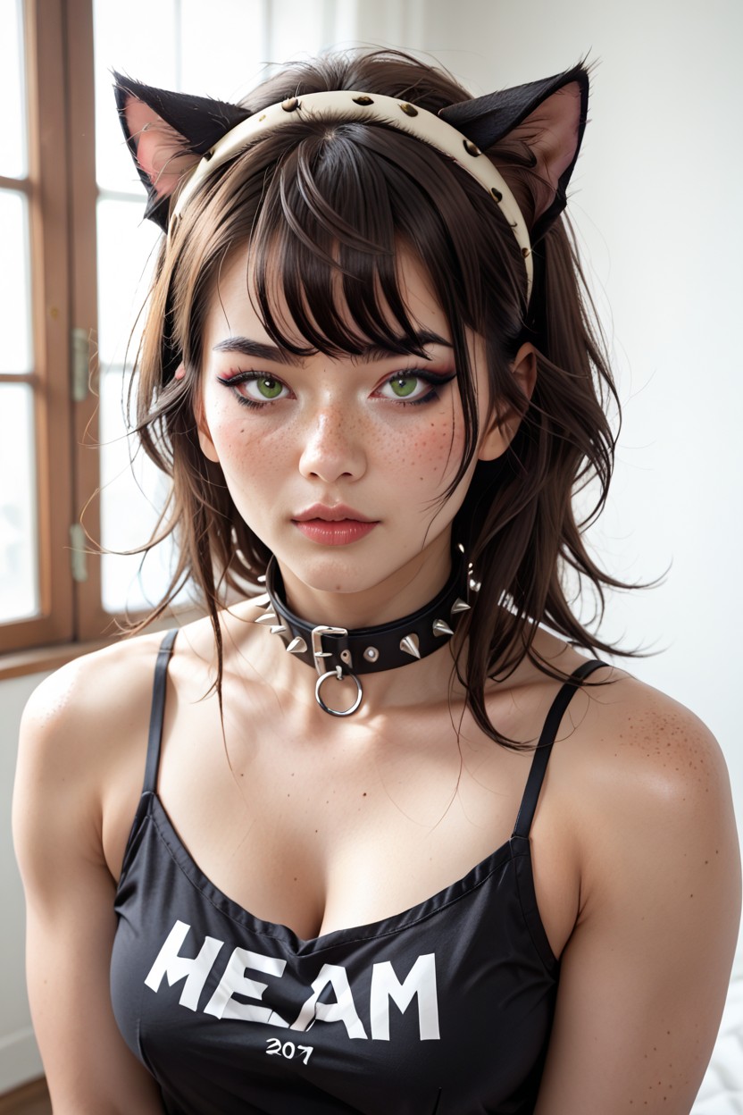 Wide Eyed, Bangs, Black Camisole AI Porn