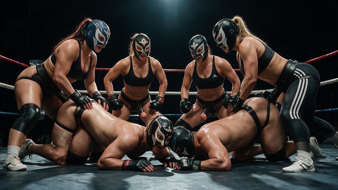 Women Pegging Naked Males, Very Muscular Thighs, Mma Gloves AI Porn