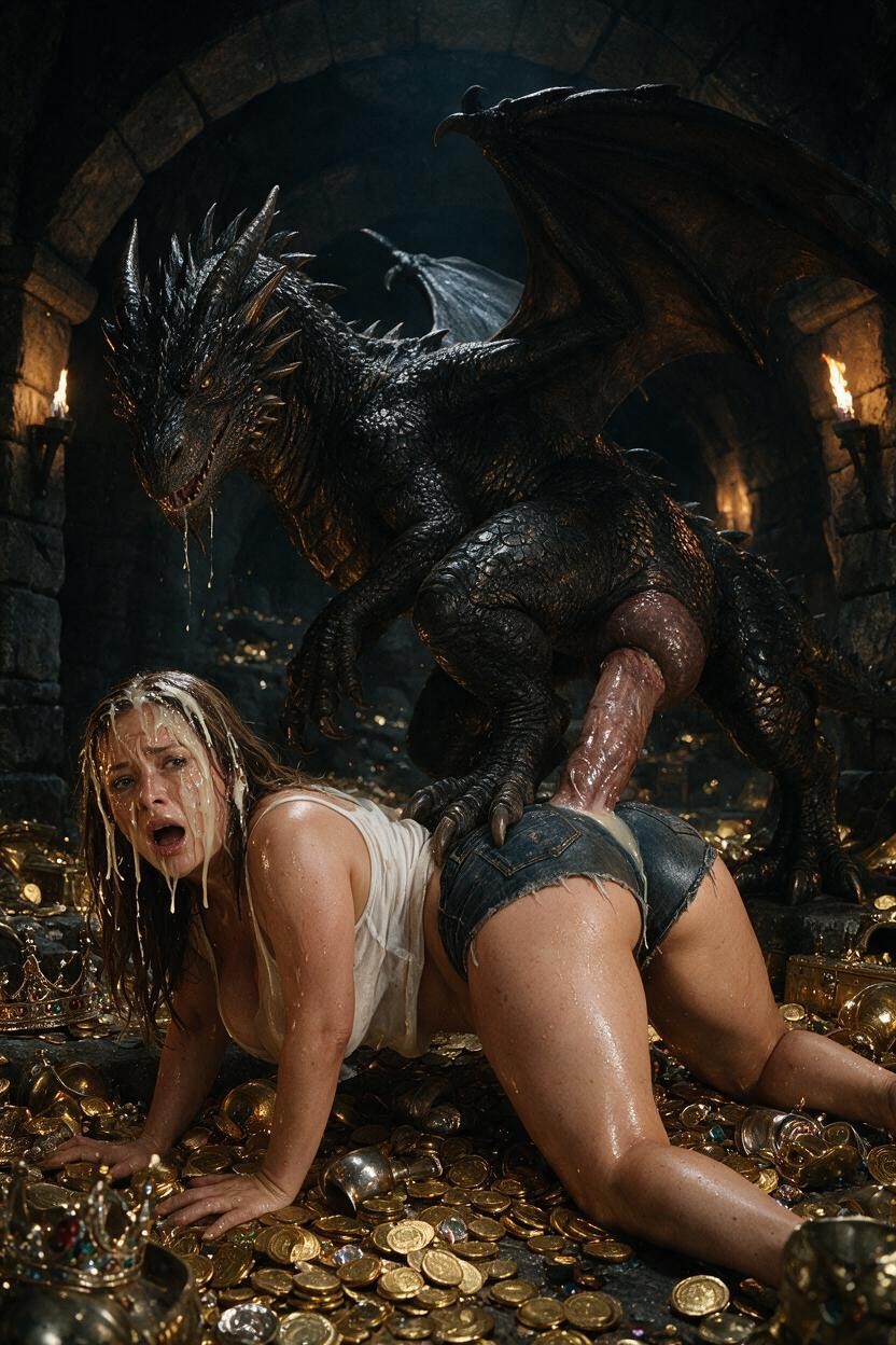 Sweaty, Vaginal Sex With Big Black Dragon Monster, Creampie Porno IA
