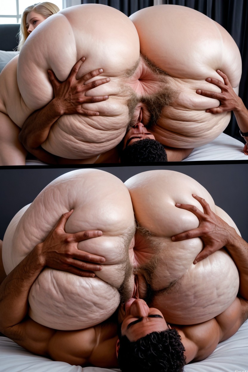 Top Side View Thick Body, On, Man Spread Ass Cheeck With Two Hands An Licking Extreme Hyper Hairy Pussy And Anus Porno IA