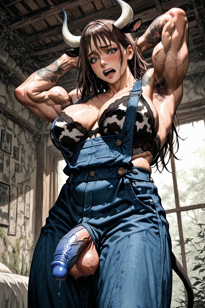 Sagging Breast, Futanari With Huge Veiny Dick And Very Big Veiny Testicles, Hypermuscular AI Porn