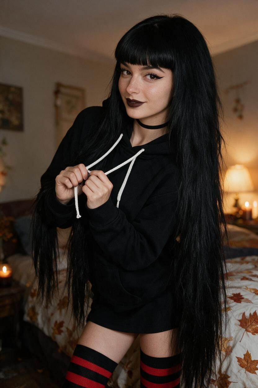 Goth Girlfriend, Playful Glance, Playful Standing Pose AI Porn