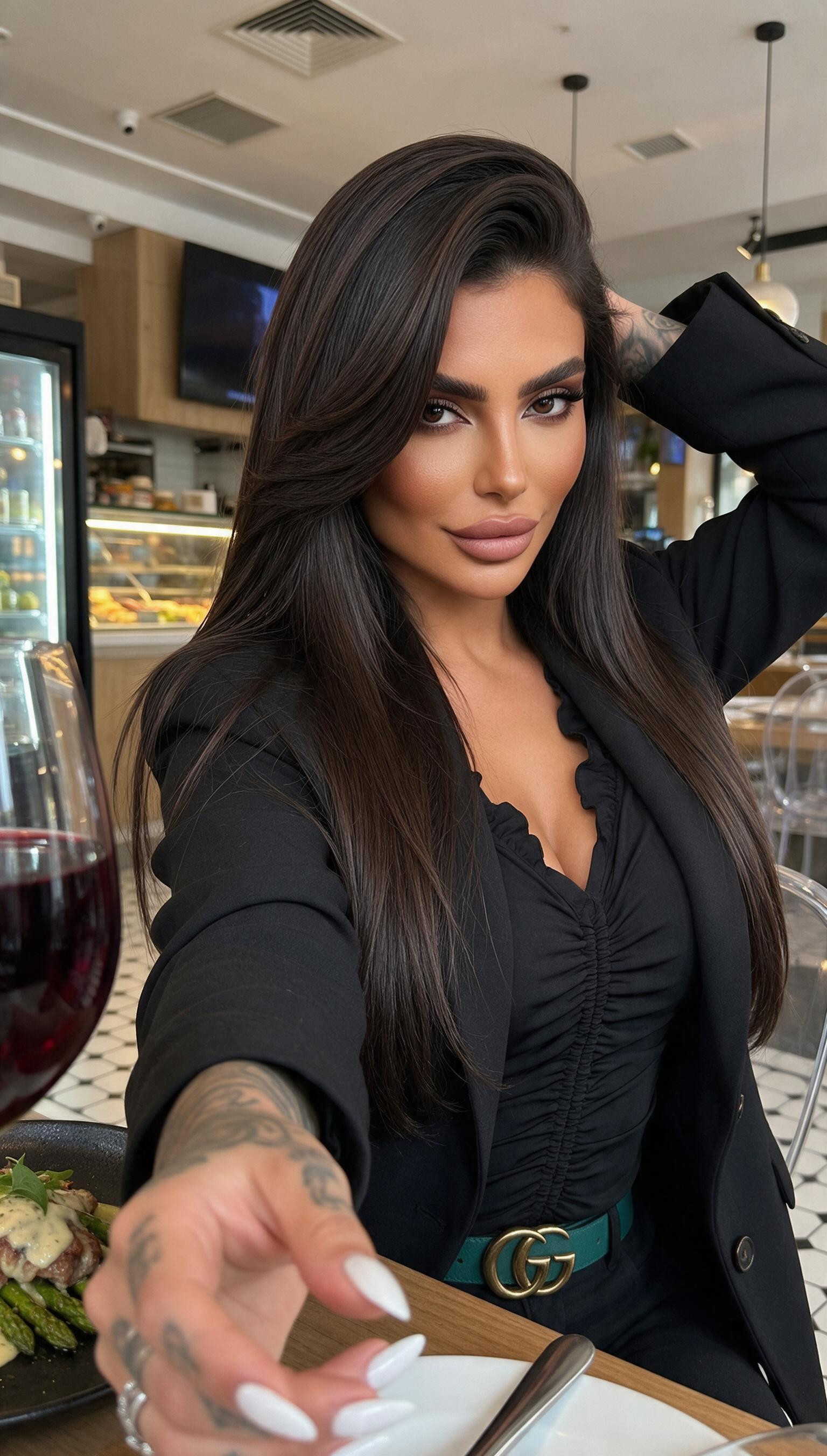 And Finish In Extended Tapered Tails The Broad Brows, With Firm Edges, While Her Face Turns Back Towards The Camera The Arm On The Right Of The Image Is Raised AI Porn