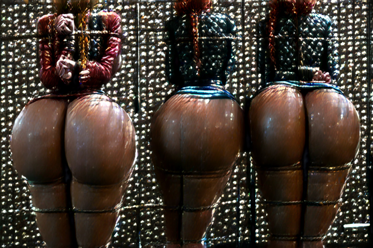 Massive Oiled Tits, Full Body, Side View AI Porn