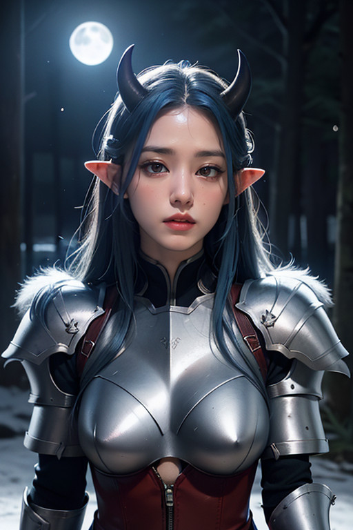 Full Moon, Blue Hair, Standing AI Porn