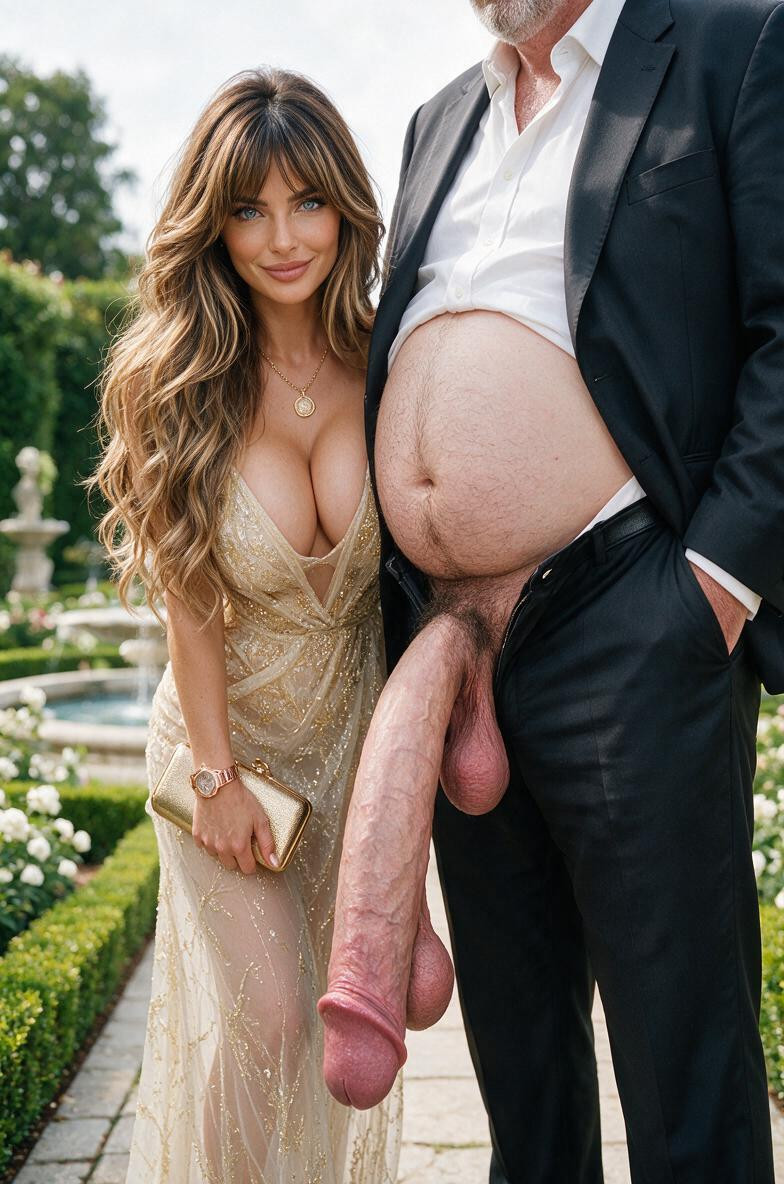 Stone Fountains, Accompanied By A Pair Of Heavy Low-hanging Oversized Testicles Backgroundthe Backdrop Features An Upscale Elegant Formal Garden With Vibrant Green Hedges, Prominent Receding Hairline And Deep Widow's Peak KI Porno