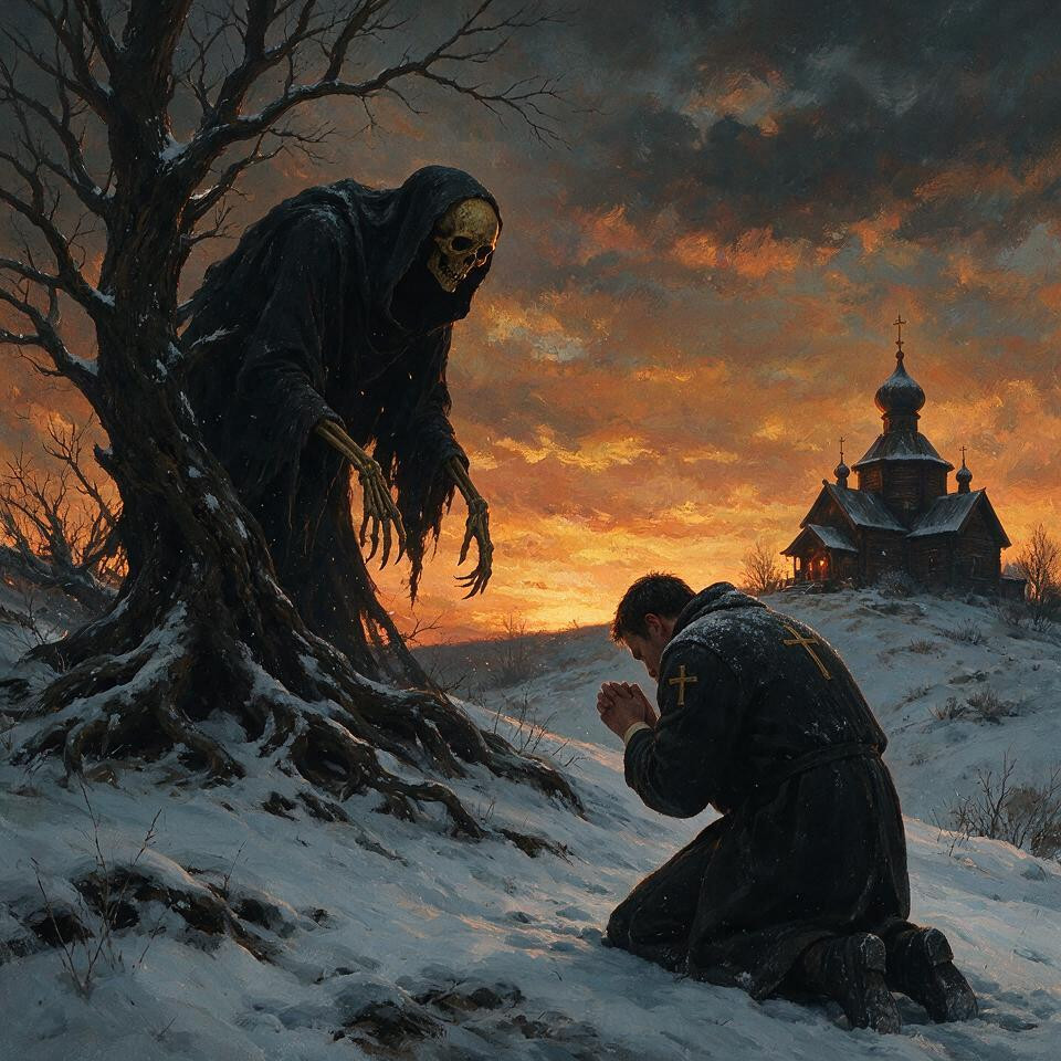 18+, Long Skeletal Arms With Sharp, Long Dark Charcoal Or Black Winter Coat Adorned With A Simple Gold Cross Emblem Stitched Onto The Back Of His Right Shoulder The Setting Is A Desolate AI Porn