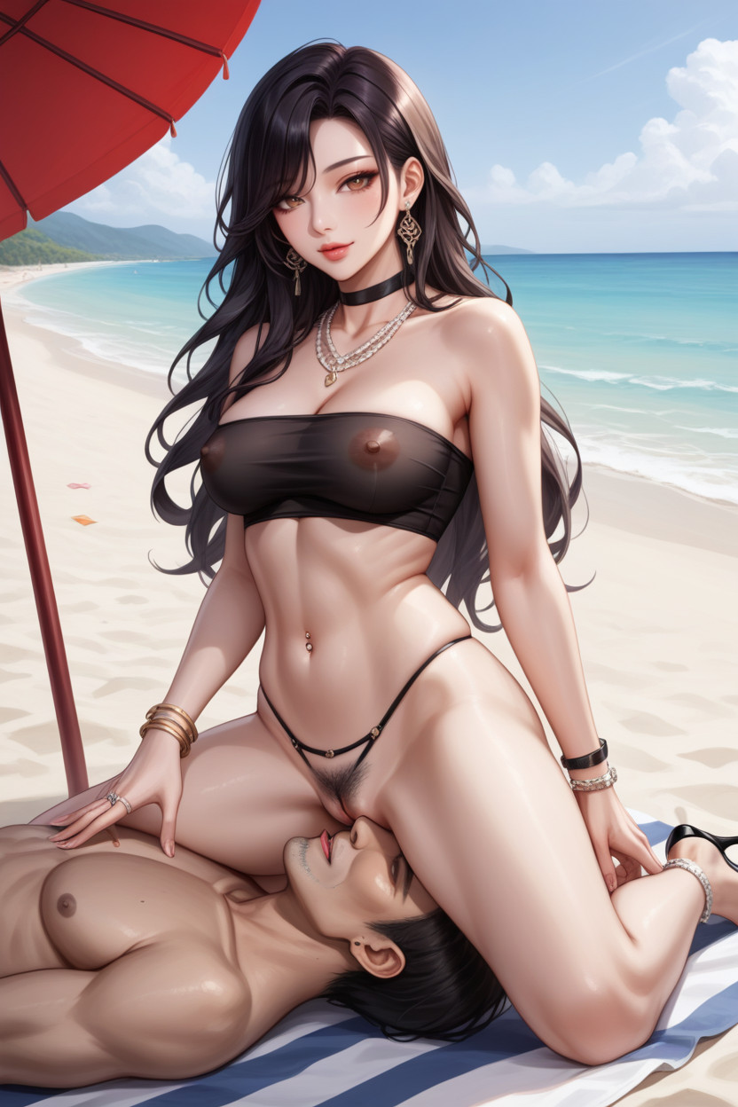 Looking At Viewer, Dark Brown Labia, Beach Porno IA