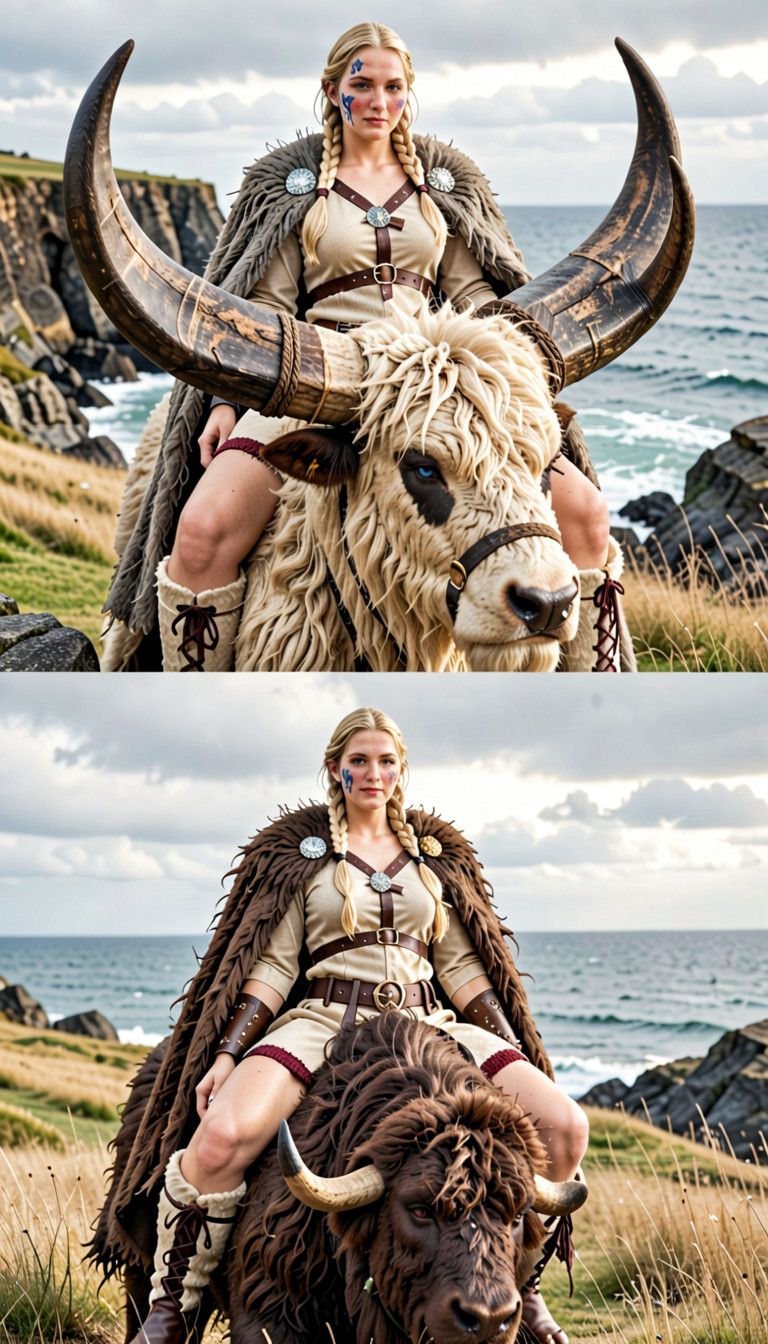 Bracers, Same Leather Cord Ties, The Beast Has Massive Horns Curling Outward And Back AIエロ