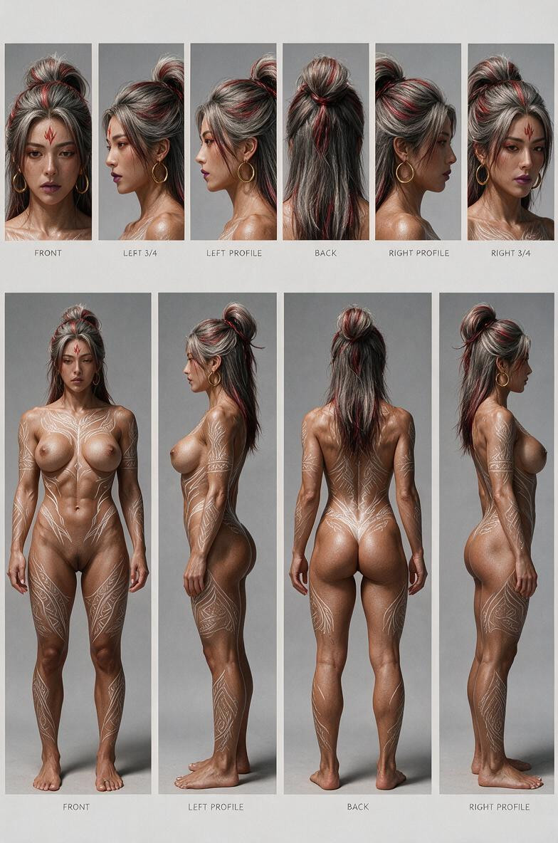 High Cheekbones, Deep Bronze Oiled Skin, Femme Fatale Porno IA