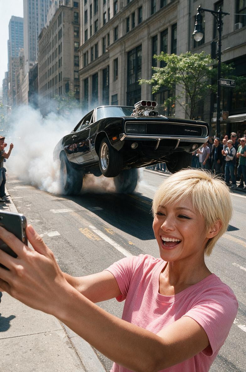 The Car Is At An Angle Of Degrees Relative To The Ground, Wall Street Day, Its Front Wheels Are In The Air AI Porn