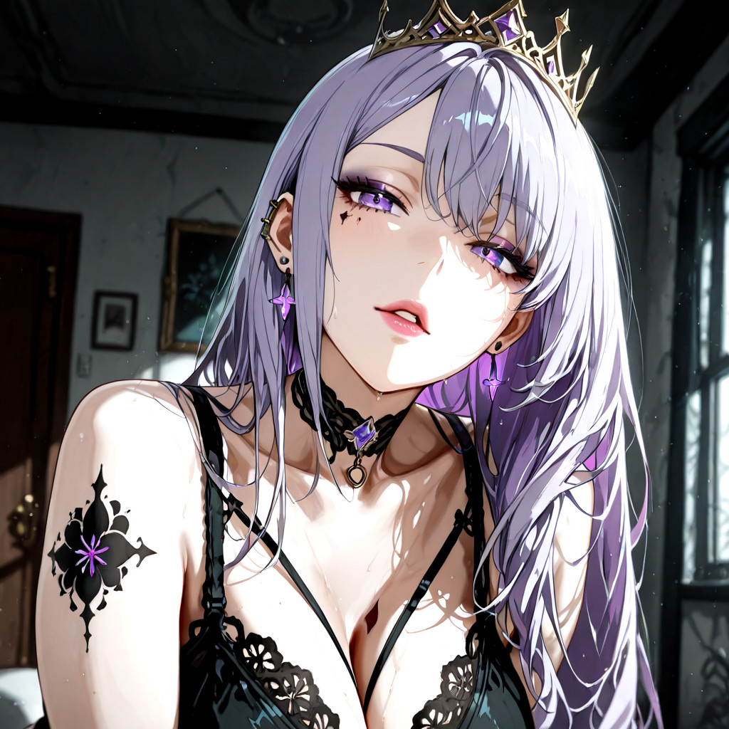 Ultra Detailed Face Long Purple Hair, Waist-level, Fingers In Her Hair At The Crown Porno IA