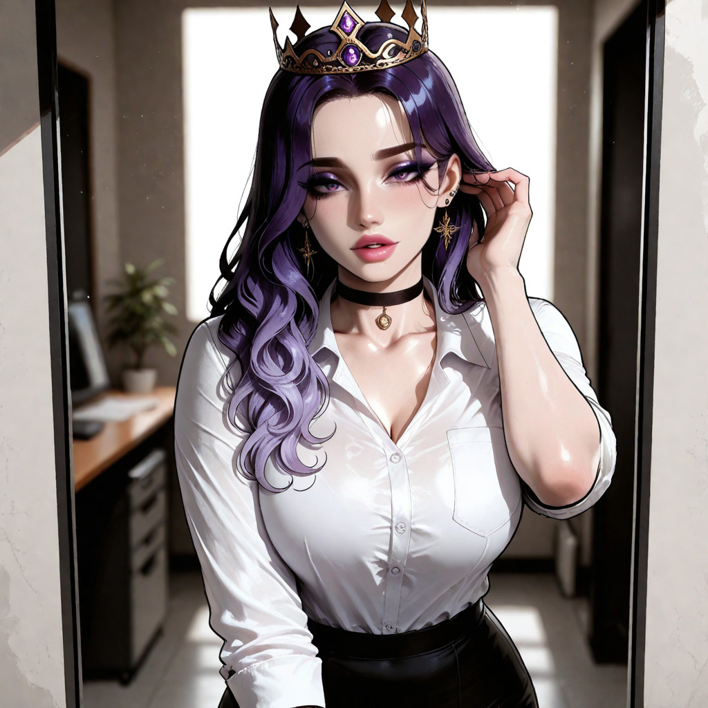 Standing Upright, Hair To The Waist Light Skinned Woman, Helix Piercing Clean Office-worker Blouse And Pencil Skirt AIエロ