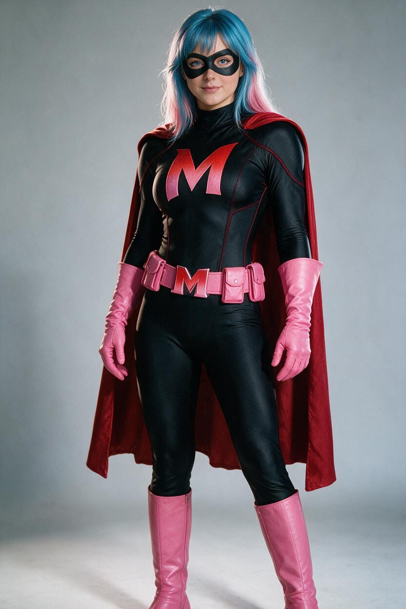 Black Domino Mask, Knee-high Boots, Ultra High-one-piece AI 야짤