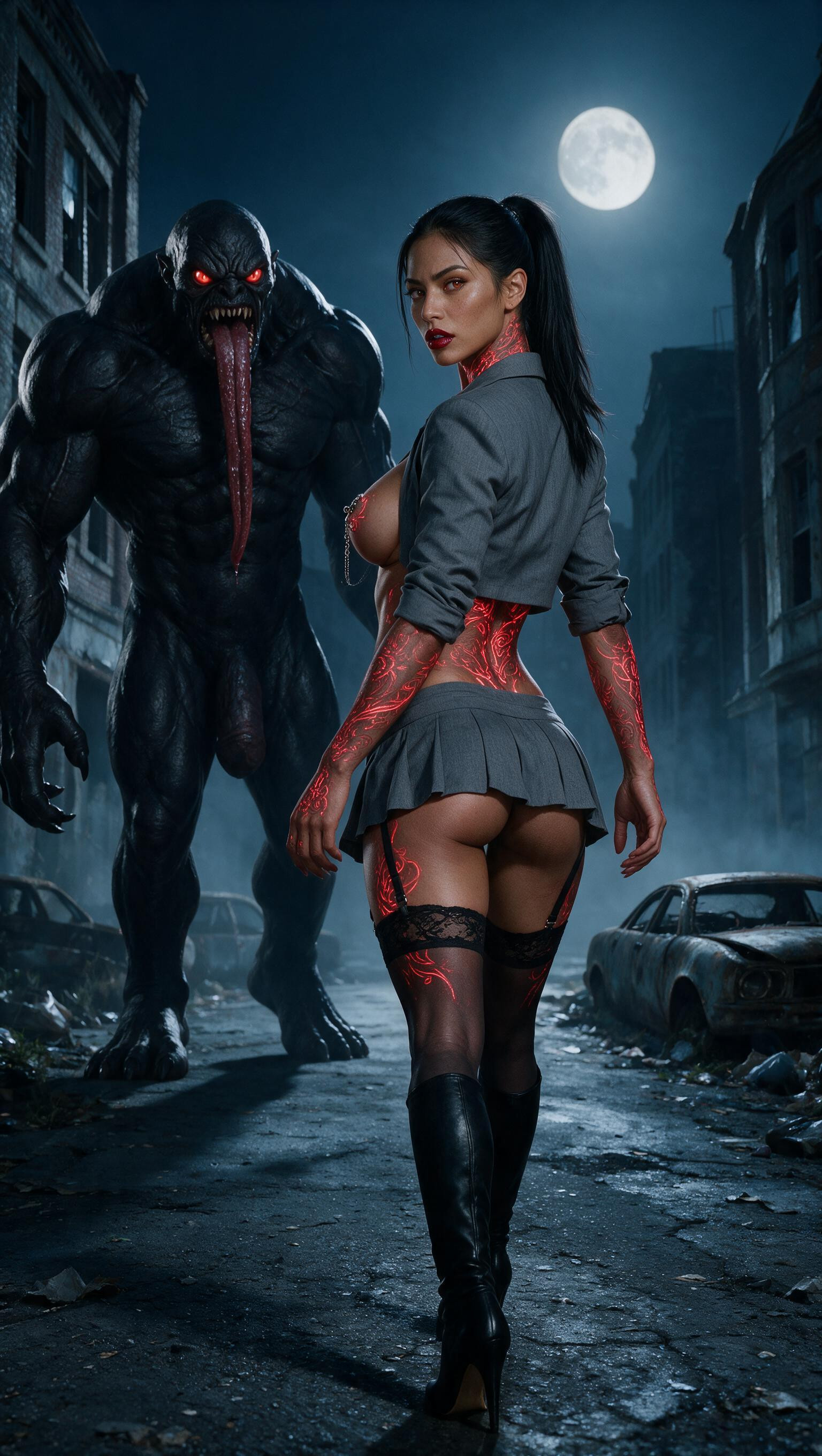 Hyper-realistic Image Of A Beautiful Strikingly Seductive College Freshman Woman, Amérindiens, Grey Pleated Skirt Porno IA