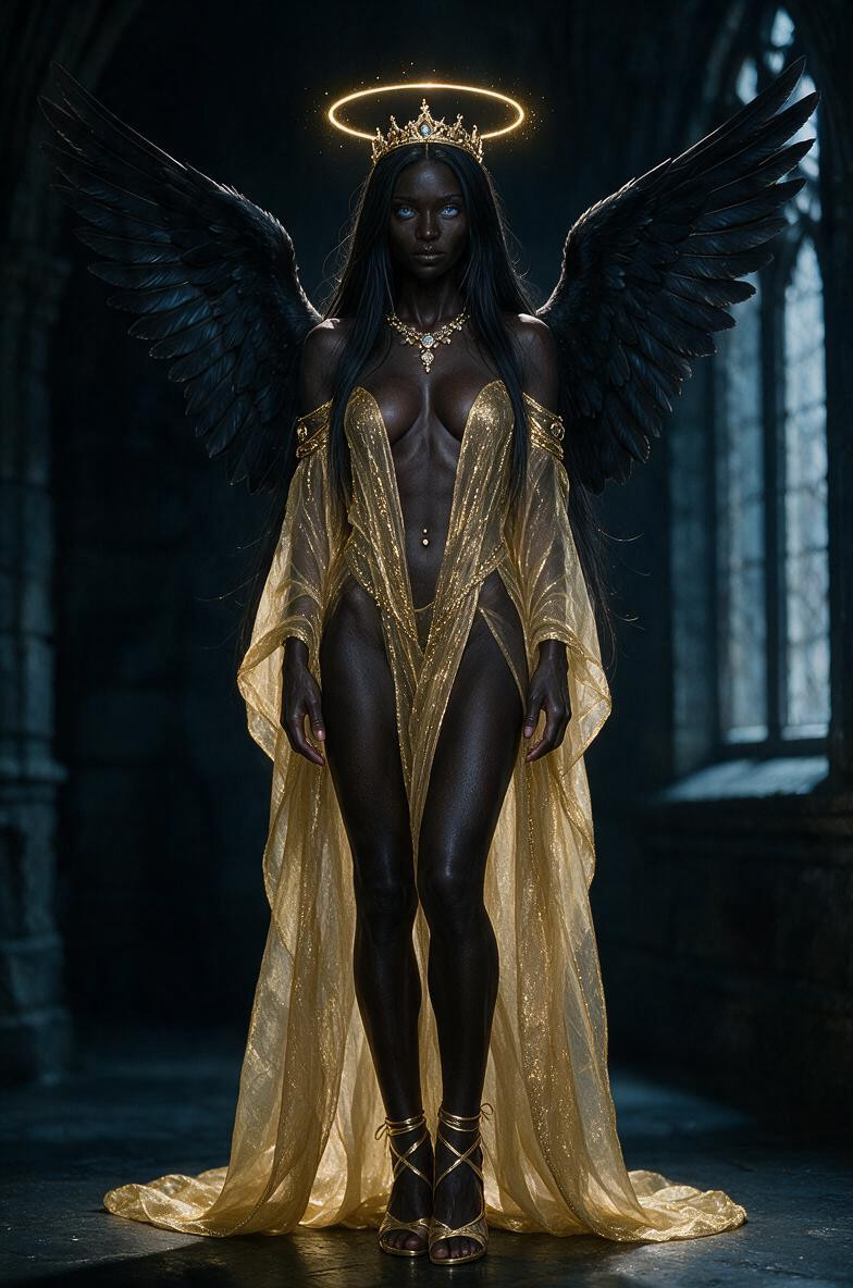 Midnight Black Skin, Sexy, Gold Navel Piercing AIエロ