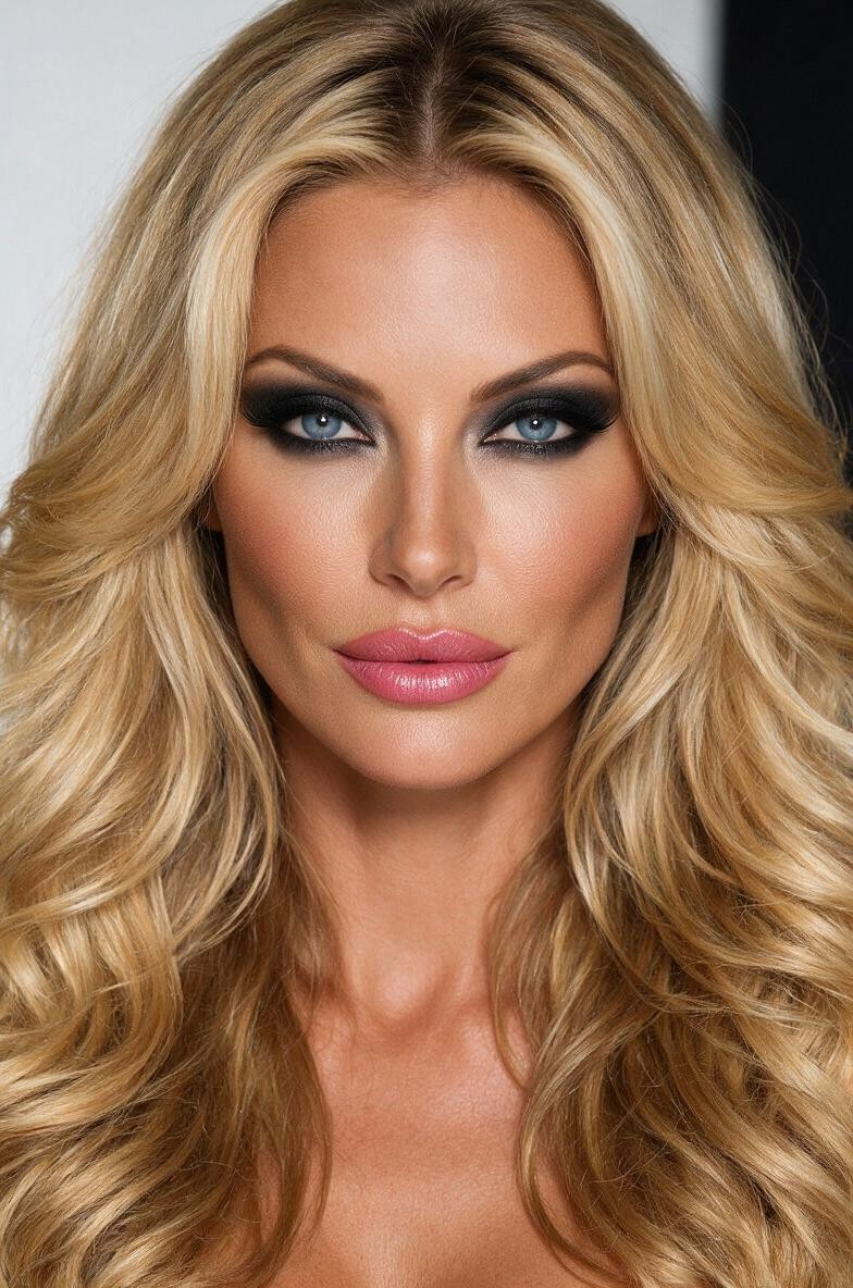 Gently Rounded Cheeks, Bright Blue Almond-shaped Eyes, Full Prominent Lips ИИ порно