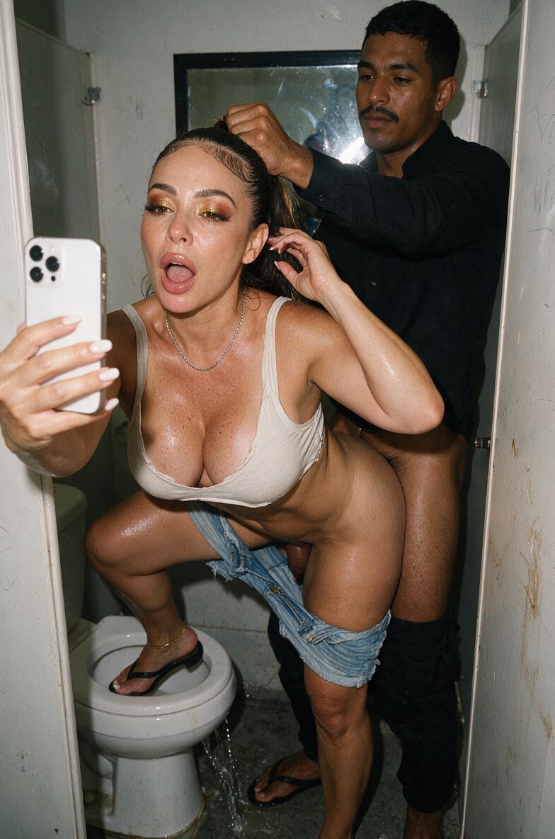 And A White Phone With A Triple Camera **pose And Setting** - The Phone Is Held At Face Height In Her Left Hand She Is Bent Over Arching Her Back, Hyper Tight Snatched Waist, Natural AIエロ