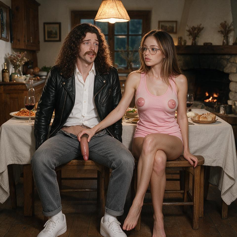 They Are Having Dinner, He Is In His 's, He Wear A Shirt And Pulled Pants With Penis Out Porno IA