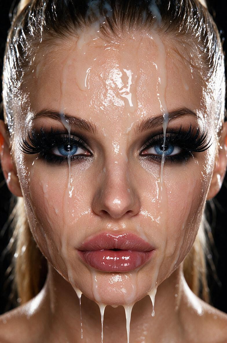Backlighting, Only Her Face Is In The Frame, Upper Eyelids Partially Covered By Dramatic Thick Black False Eyelashes Extremely Long AI Porn