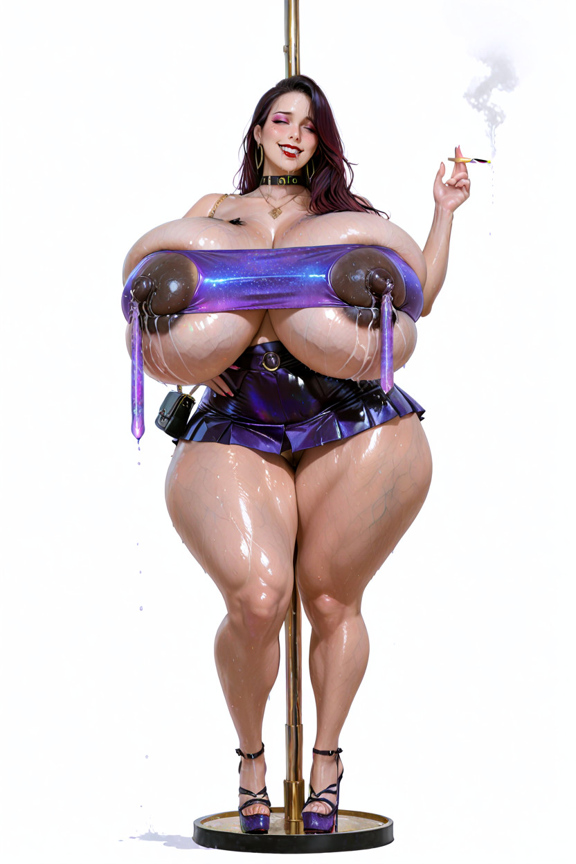 Purple Glitter Tube Top, Looking At Viewer,white Background, Veiny Breasts Porno IA