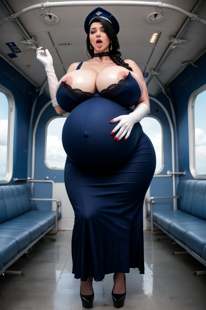 Sexy Face, Gothic, Gigantic Pregnant Belly Filled With Multiple Babies AI色情