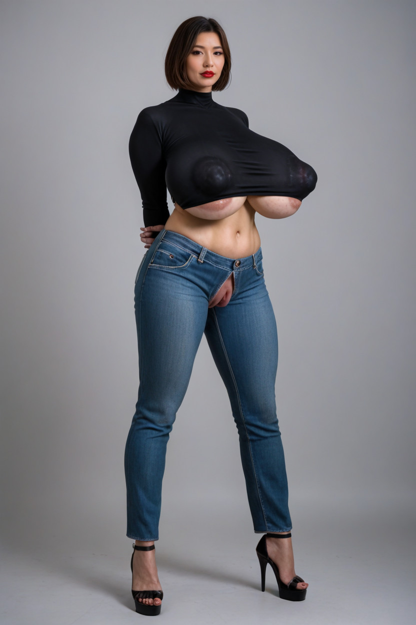 巨大な垂れ乳, Oversized Pussy, Beauty Face AIエロ