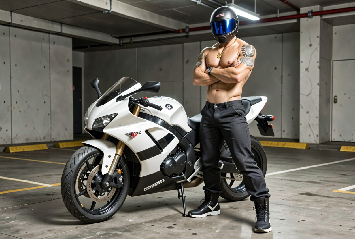 25+, Photorealistic Full-length Shot Of A Muscular, Creating An Edgy Porno IA