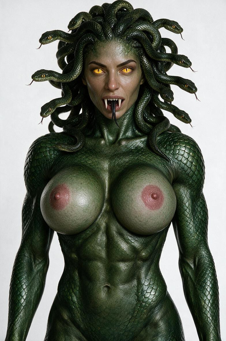 Medusa, Gorgon, Hyper Realistic Scaled Skin Porno IA