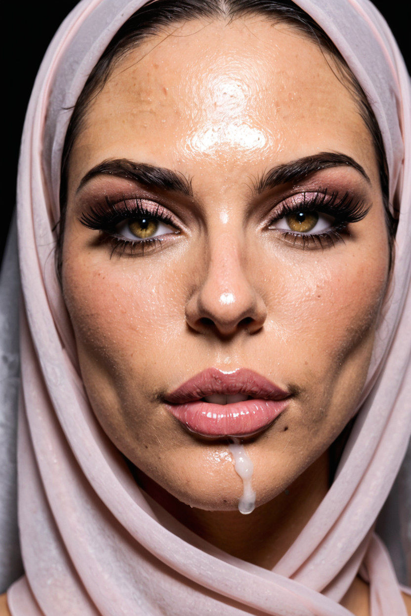 Rosé-colored Tight Elegant Silk Hijab, Defined Jaw And Softly Pointed Chin, Subtly Rounded Nostrils AIエロ