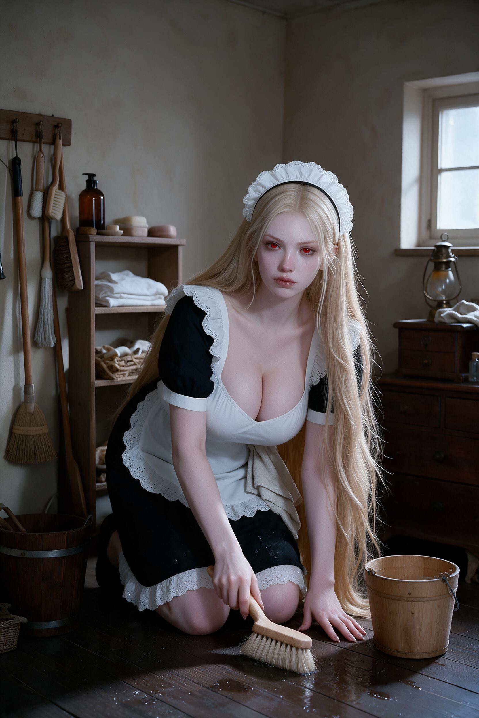 Cleaning Floor On Her Knees AI Porn