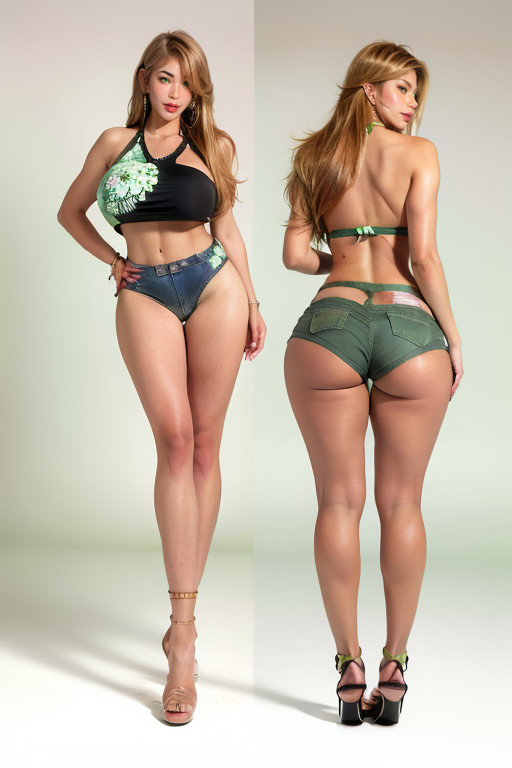 Tanned Skin Tone, Colossal Breasts, Wide Bulging Thighs AI Porn