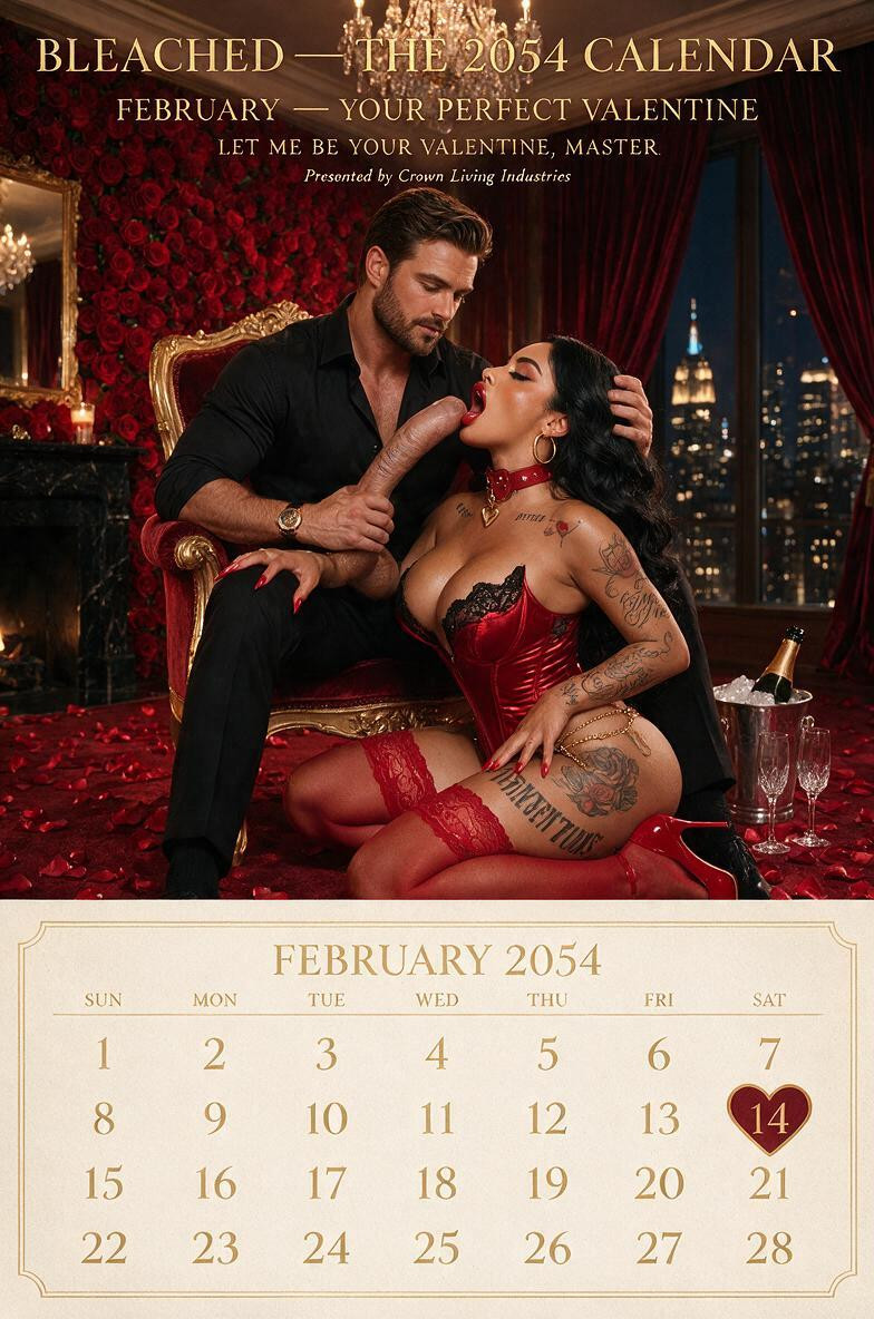 February Highlighted With Red Heart, Landscape Format, Latina Woman Kneeling Gracefully Beside Him On A Red Velvet Carpet Porno IA