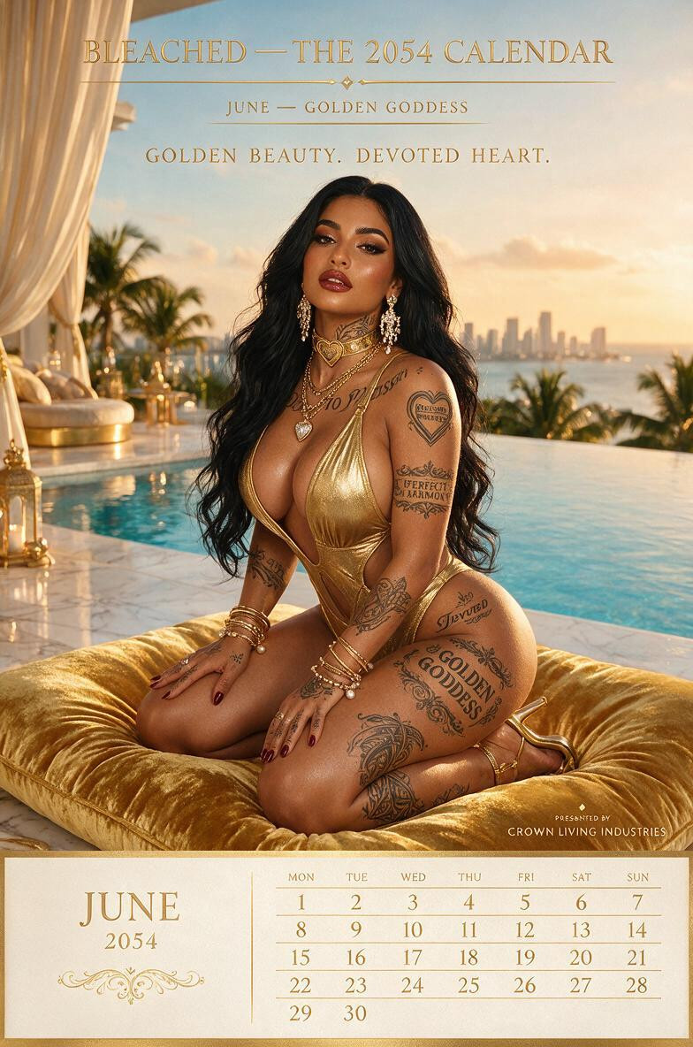 Exclusive Miami Rooftop Penthouse, Professional Luxury Calendar Typography, Extensive Ornamental Blackwork Tattoos AI 야짤