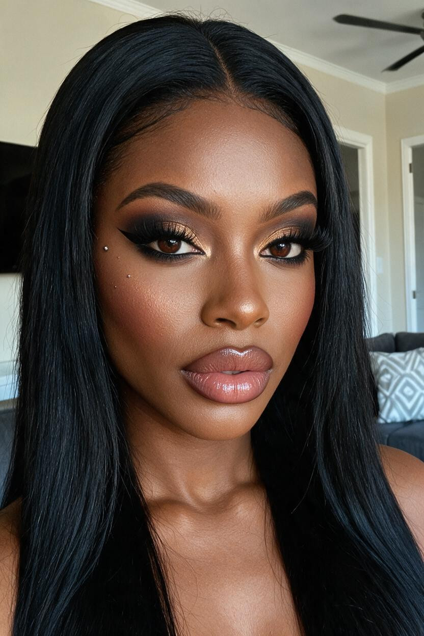 Subtle Peach-bronze Blush, Glamorous Softly Parted Lips, Polished Professional Eyebrow Styling Porno IA