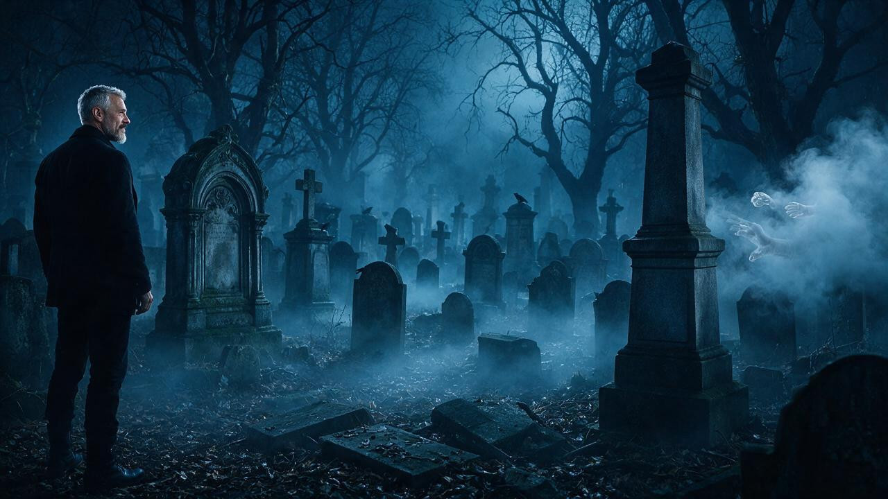 Eerie Blue Fog At Night The Ground Is Cluttered With Fallen, Eerie Blue Fog At Night The Scene And Environment This Image Depicts A Black Hat At A Dark, Cropped Style His Eyebrows Are Dark Brown Porno IA