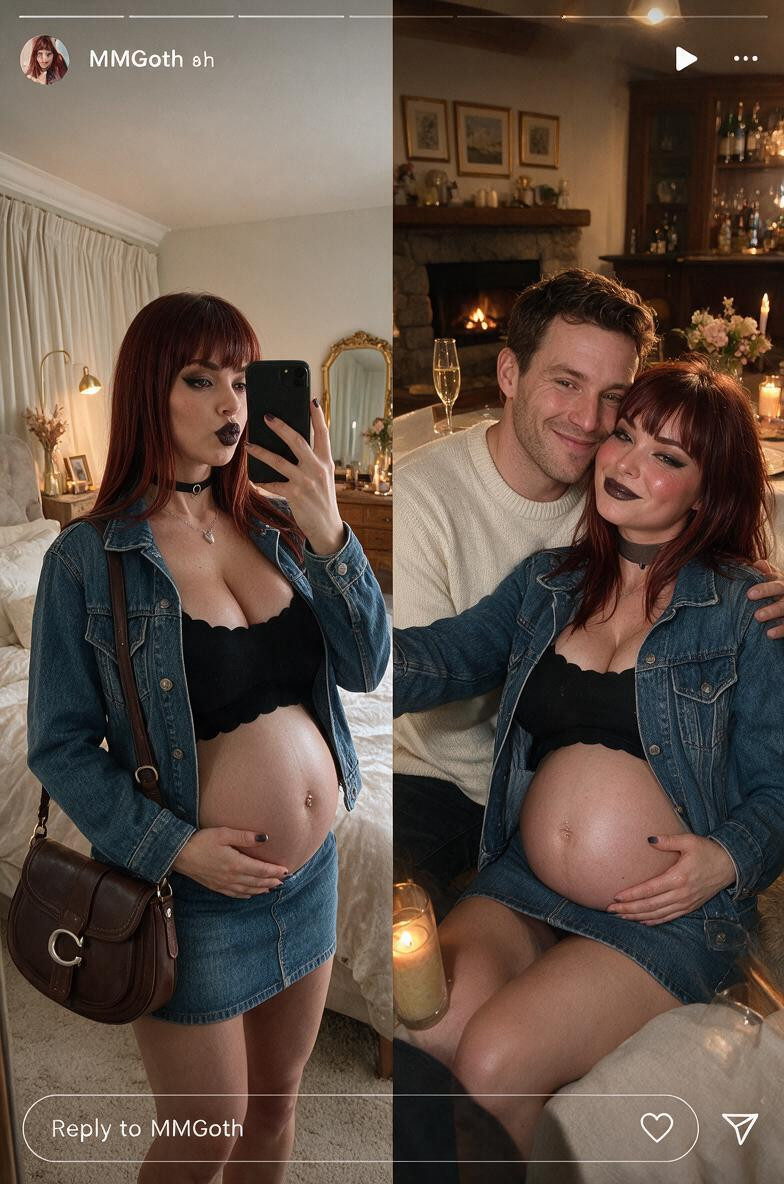 Cum Dripping Down Her Exposed Pregnant Belly, Taking A Casual Smartphone Photo In The Mirror, Cream AI 야짤