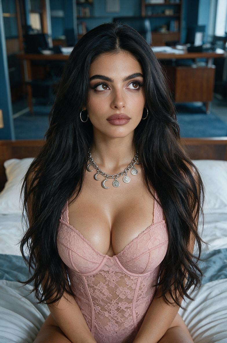 Chest And Hair; Warm Realistic Skin Against A Cooler Blue Background Neutral Photographic Colour, And A Clean Jawline That Tapers Gradually Towards A Compact Rounded Chin The Face Retains Balanced Width Through The Cheek Area And Does Not Appear Or Sharply Pointed Her Complexion Is An Even Light-medium Golden Beige With Subtle Olive, Attentive Expression Her Face Has A Moderately Elongated Oval Shape With A Broad AI 야짤
