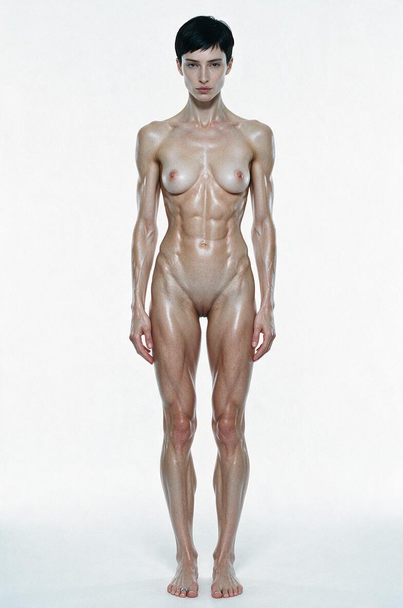 Visible Facial Bone Structure Through Skin, Standing Pose, Front View Porno IA