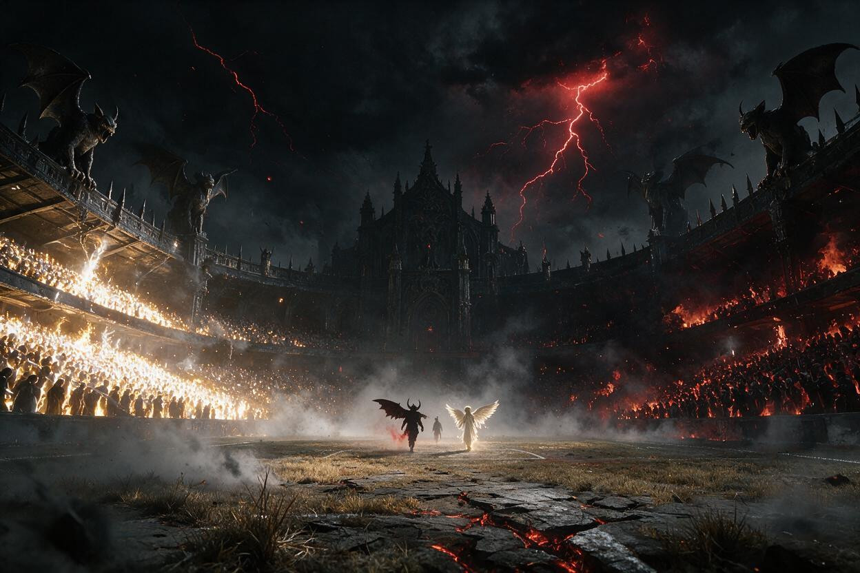 Red Lightning In A Black Sky, Cinematic Horror Illustration Oppressive Atmosphere, Volumetric Fog AI Porn